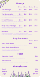 Menu Lavish Lavish Thai Massage Spa Las Vegas