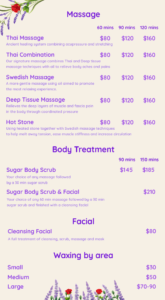 Menu Lavish-Lavish Thai Massage Spa Las Vegas